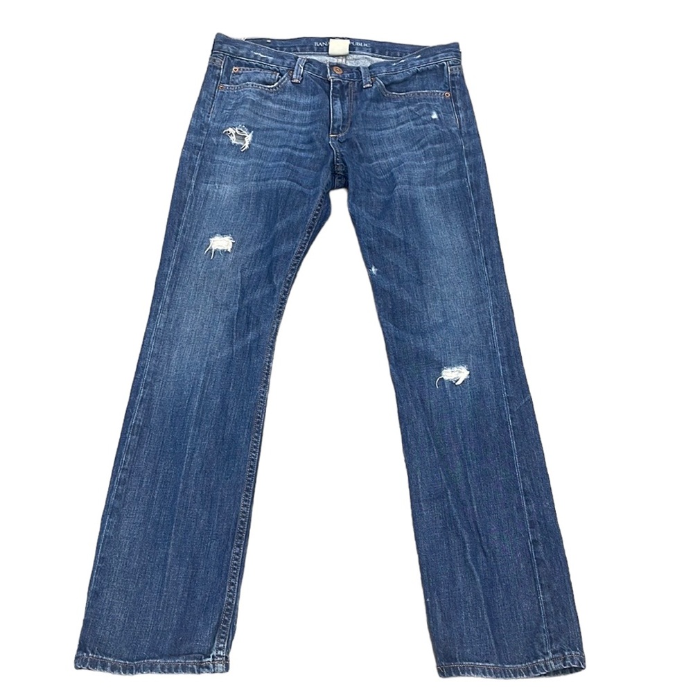 Banana Republic Straight Leg Distressed Jeans, Size 28P